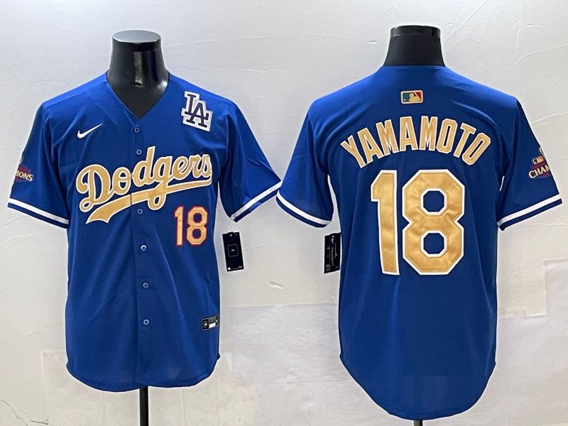 Men Los Angeles Dodgers #18 Yamamoto Blue Gold Game Nike 2025 MLB Jersey style 5